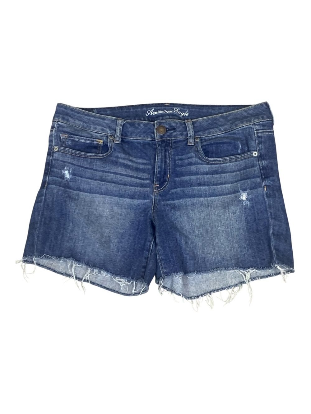 American Eagle Distressed Dark Blue Denim Casual Cutoff Jean Shorts Size 14